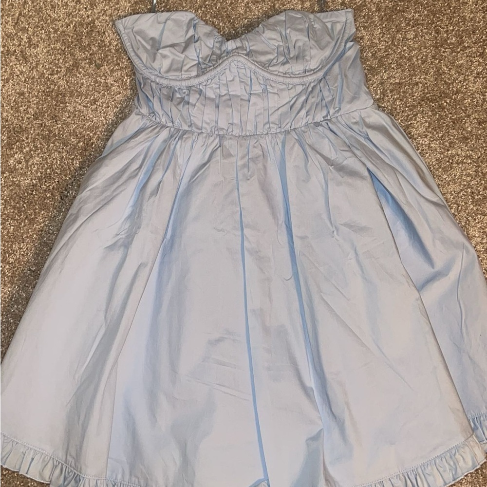 blue strapless mini dress